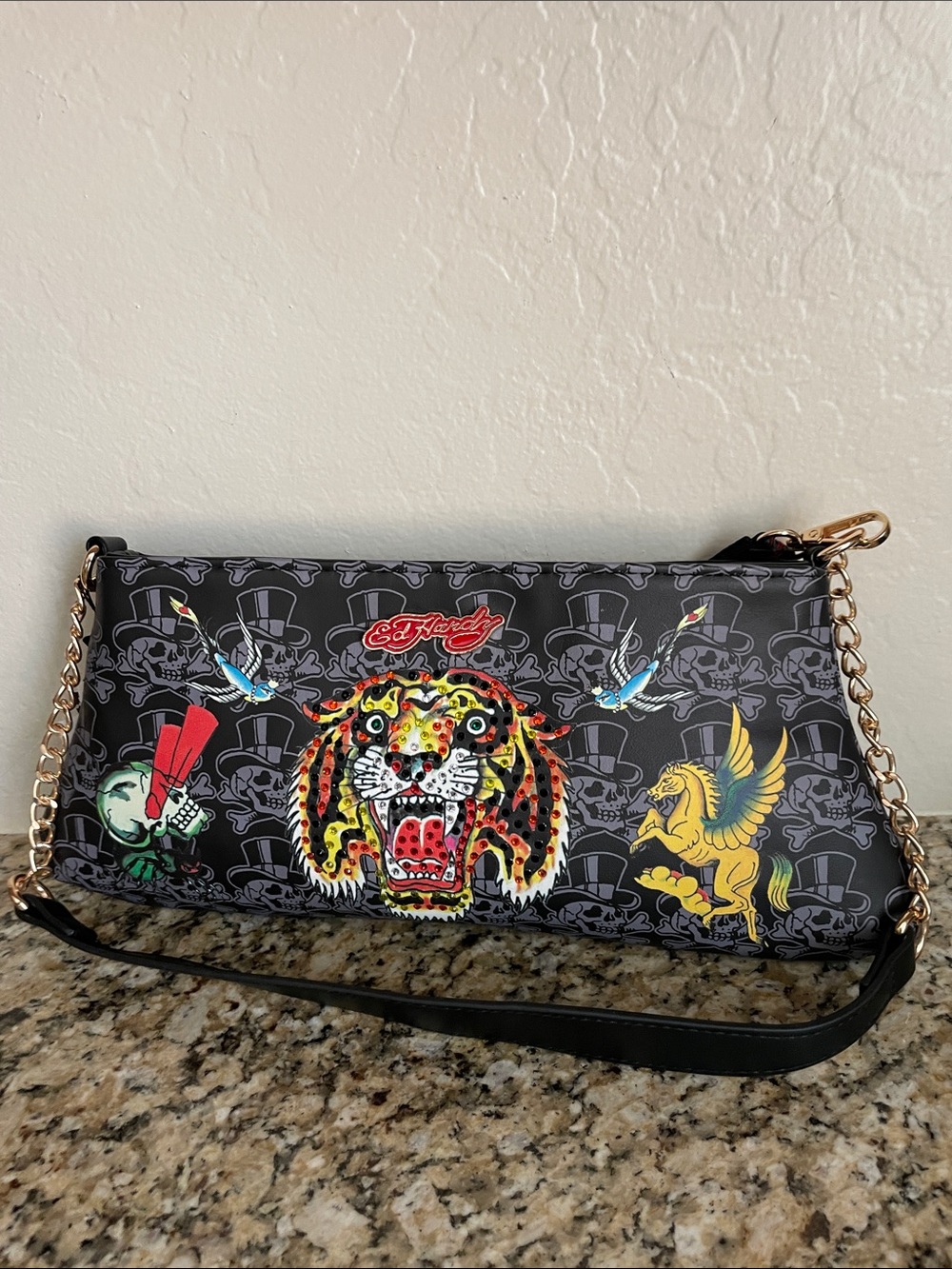 Ed Hardy Black Multicolor Tiger Shoulder bag